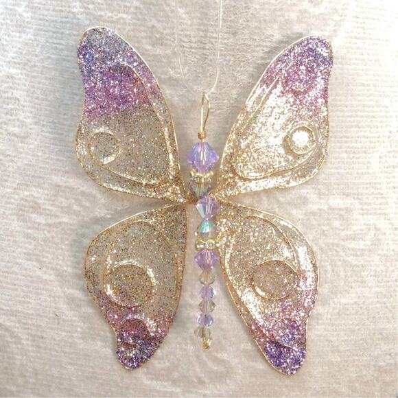 Whimsical Winged Butterfly Pendant Artisan Suncatcher Swarovski Crystals Pink - Picture 1 of 12